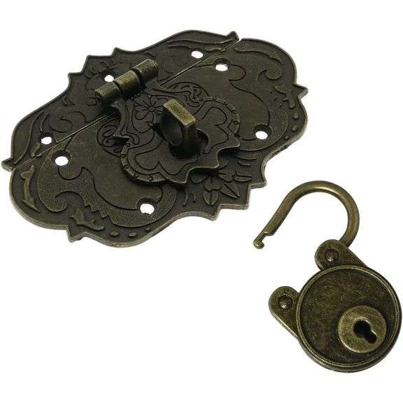Antique-Style Bronze Hasp Clasp Lock with Key