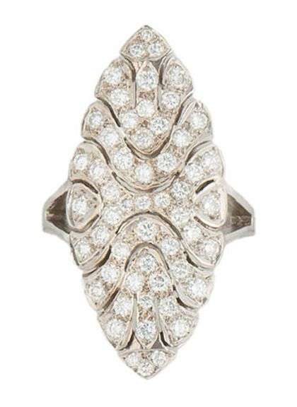 1.50ctw Diamond Vintage Style Marquise Shaped Cocktail Ring in 18K