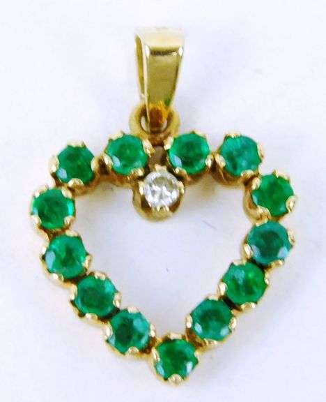 14K Emeralds & Diamond Heart Pendant