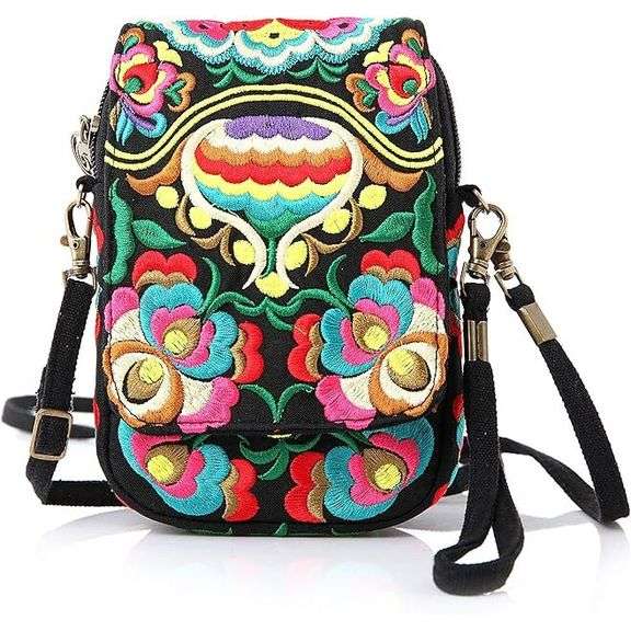 Embroidered Canvas Crossbody Bag