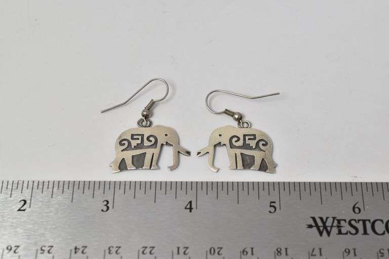 Elephant Dangle Earrings in Sterling Silver