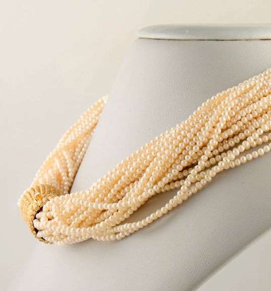 2.65ctw Diamond and Seed Pearl Multi Strand Necklace in 18K