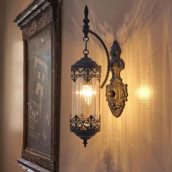 Mid-Century Gothic Wall Sconce with Amber Glass