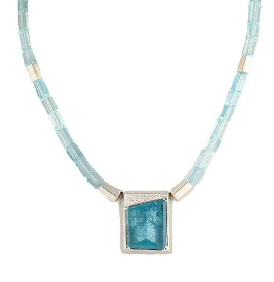 Sugarman-Frantz Aquamarine and 0.25ctw Diamond Abstract Pendant Necklace in 18K