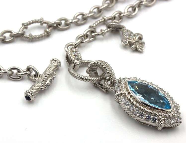 Judith Ripka 925 sterling silver blue topaz pendant on chain
