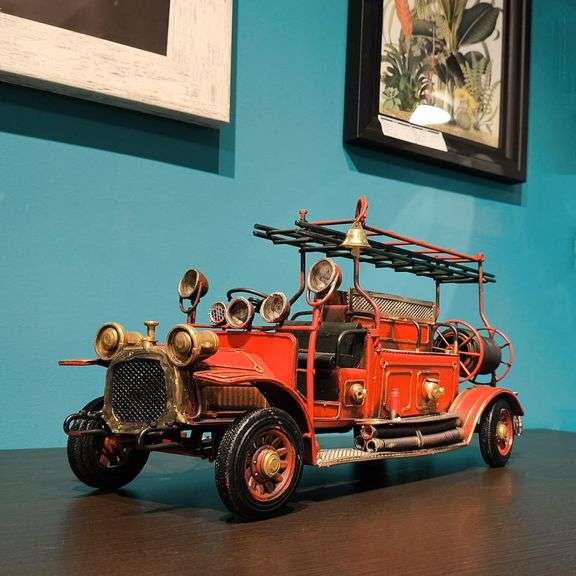 Large Handcrafted Metal Fire Engine Model