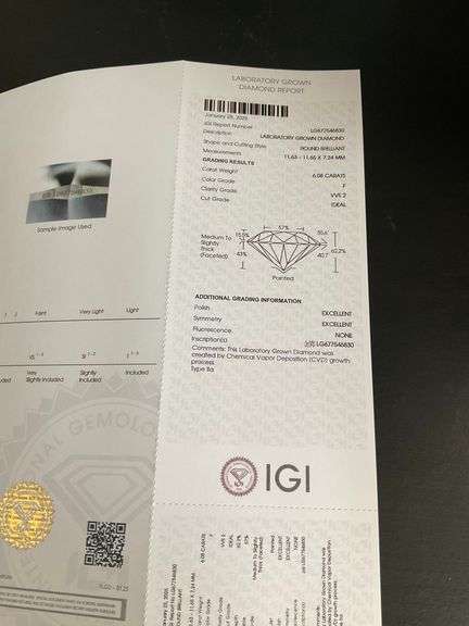 6.08 CARAT LOOSE DIAMOND ROUND BRILLIANT CUT