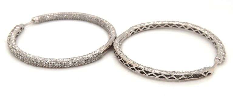 14kt White gold 2.80ctw pave diamond in out hoop earrings