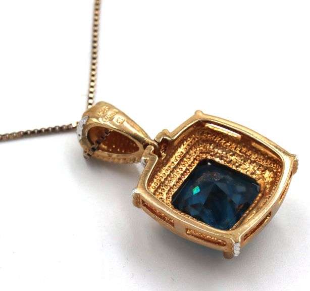 Vintage 925 sterling silver signed blue stone pendant on Italian chain necklace