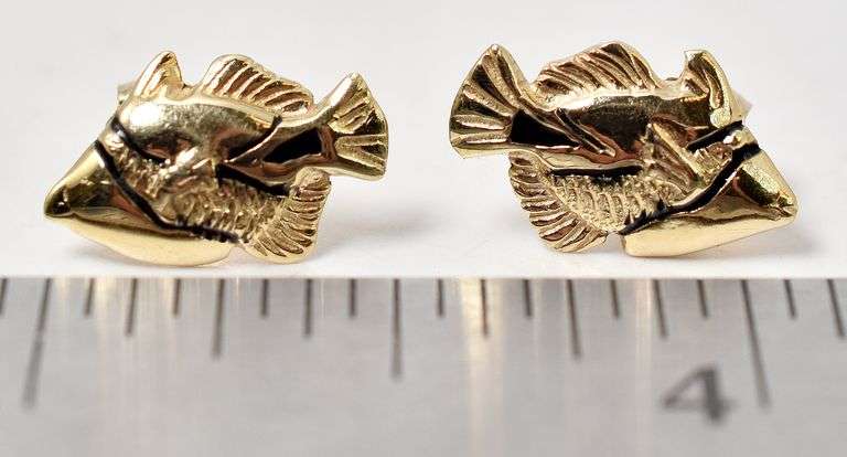 Stunning 14K Yellow Gold Fish Stud Earrings