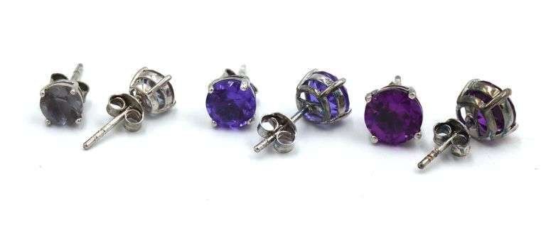 3 Pairs of 925 sterling silver colors of Zandrite stud earrings
