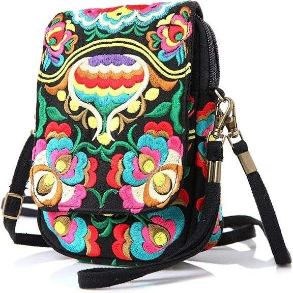 Embroidered Canvas Crossbody Bag