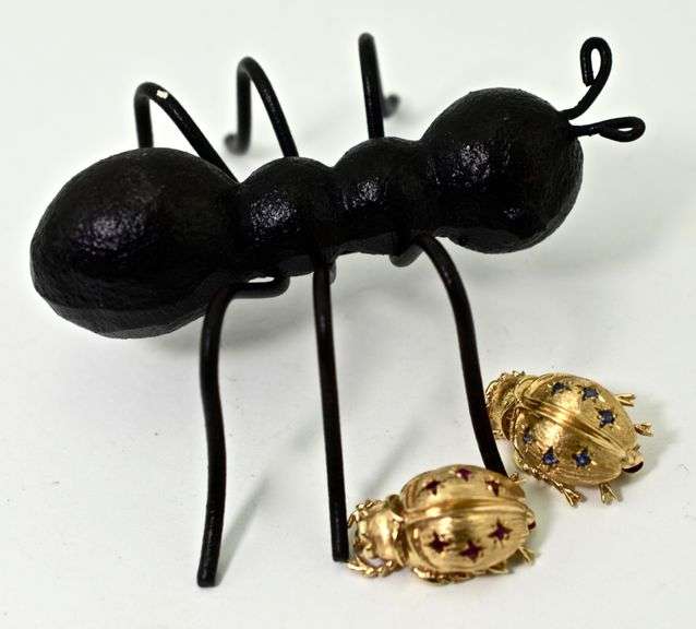 Two Well-Sculpted 14K Yellow Gold Beetle Brooches