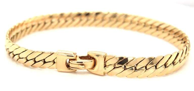 Stylish Italian Made 14K YG Puffed Herringbone Bracelet
