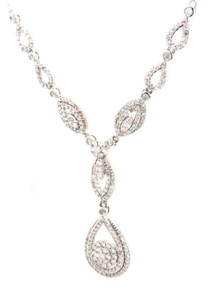 14kt White gold 1.95ctw double halo tear drop cluster diamond necklace