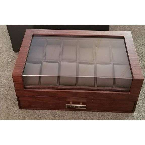 12-Slot Wooden Watch Display Case with Drawer