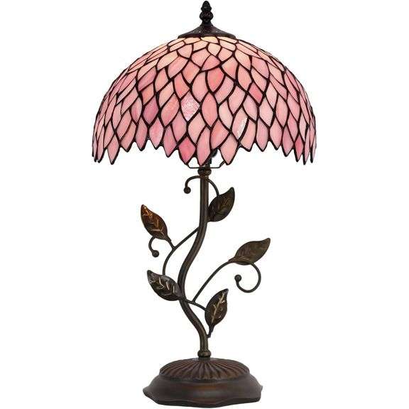 Stained Glass Table Lamp with Pink Wisteria Shade