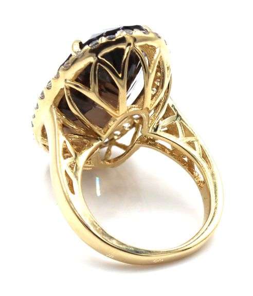 Stately 14K YG Smokey Quartz & White Sapphire Ring