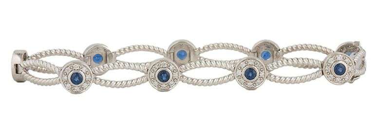 1.35ctw Sapphire and 0.35ctw Diamond Halo Station Bracelet in 14K