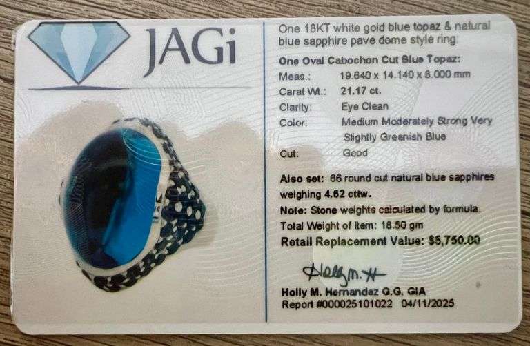 Cabochon  blue Topaz with 18k white gold ring