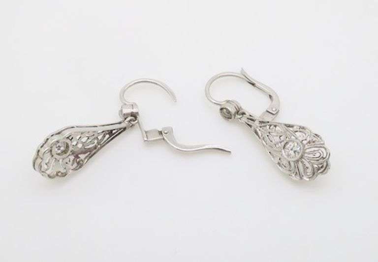 Platinum Vintage Diamond Drop Earrings