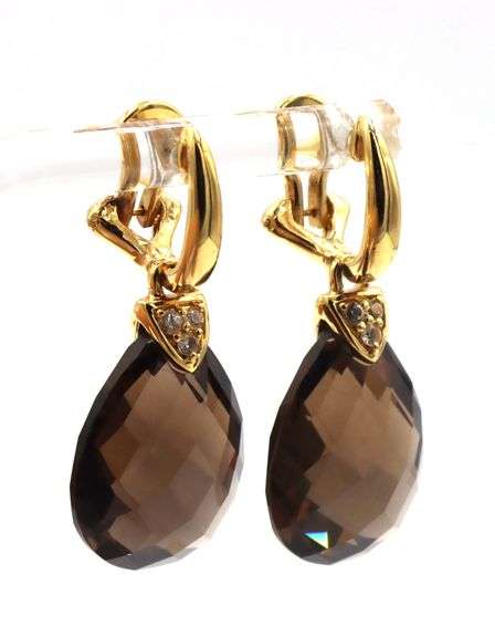 Set of 925 sterling silver smokey quartz dangle earrings and matching ring