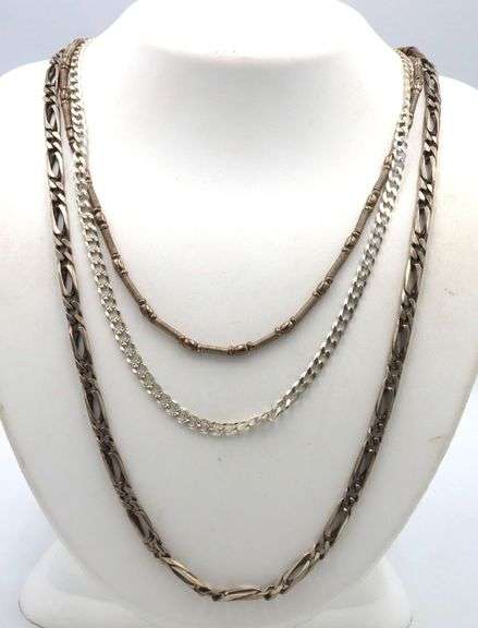 Group lot of 3 vintage 925 sterling silver chains