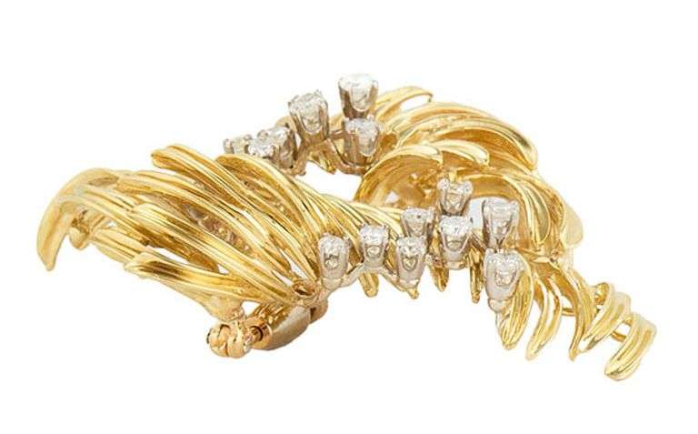 Retro 0.98ctw Diamond Swirl Floral Brooch Pendant in 18K