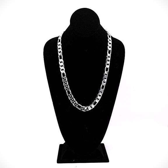 Sparkling 75.8 Gram Tri-Layered .925 Silver Plated Italian Figaro Link Necklace