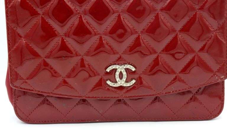 Chanel red patent leather mini single flap handbag