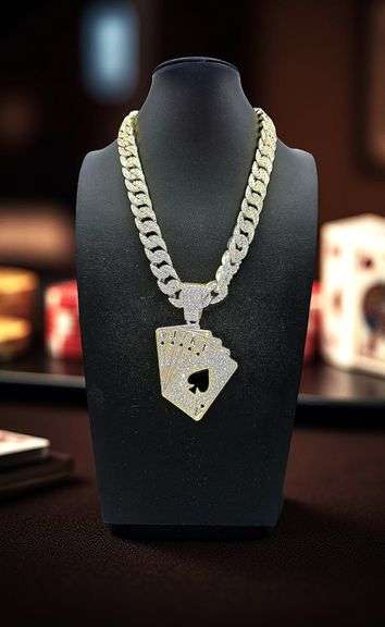 Dazzling Huge 151.2 Gram 18 Kt Gold Plate Royal Flush Necklace Pendant