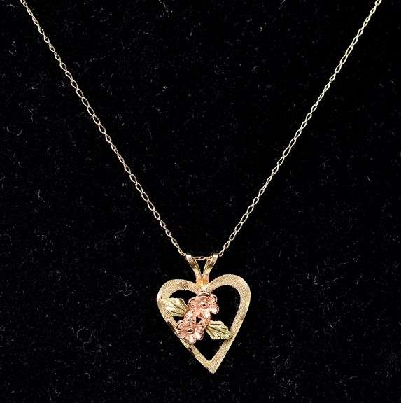 Loving Heart and Rose Pendant Necklace in 10k Yellow Gold