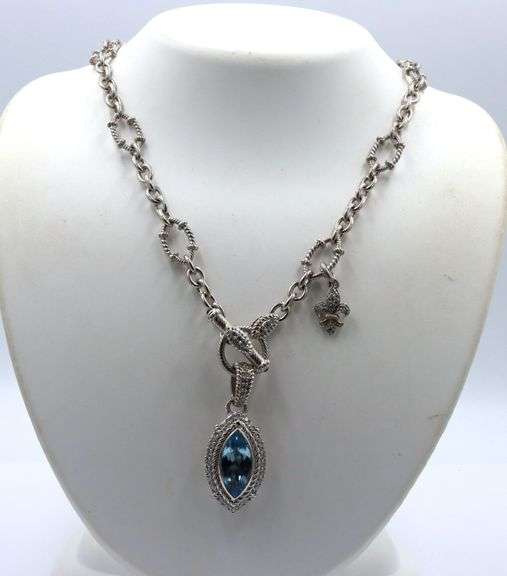 Judith Ripka 925 sterling silver blue topaz pendant on chain