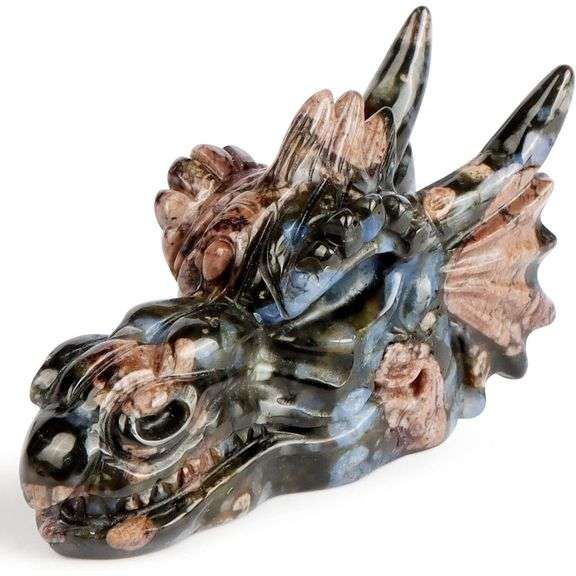 Hand-Carved Gemstone Dragon Head