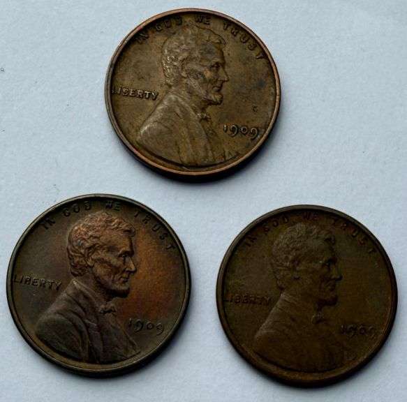 3 Almost Unc 1909 VDB Lincoln Cents