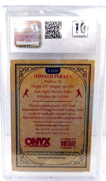 Oswald Peraza Onyx Vintage Autographed Baseball Card, 9.5MT+