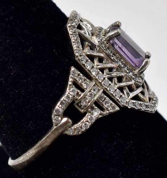 Amethyst and CZ Gemstone Ring in Sterling Silver