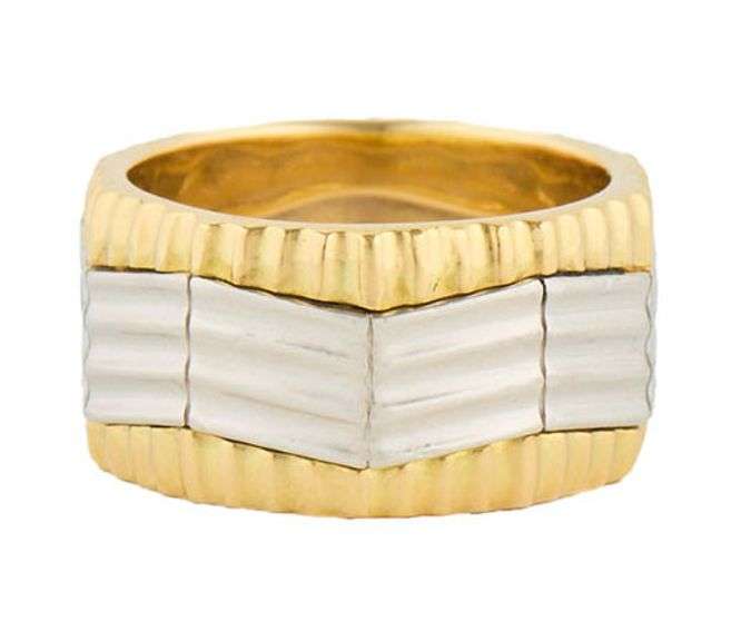 Wave Style Sculpted Two Tone Band Ring in 18K and Platinum