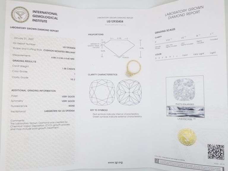 Certified 1.58CTW Cushion Cut Diamond Ring