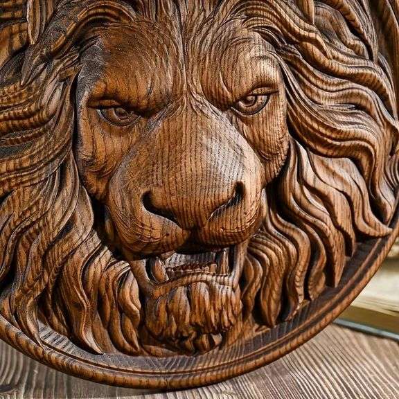 Hand-Carved Lion Head Wall Art
