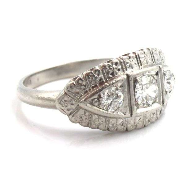 Vintage Platinum & Diamond Princess Style Ring
