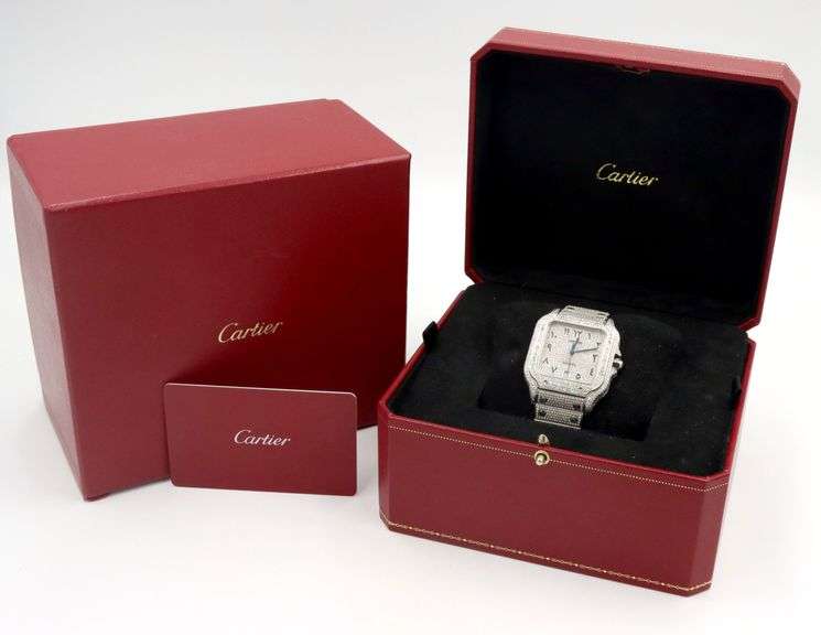 Cartier Santos automatic 40mm with aftermarket Iced out watch