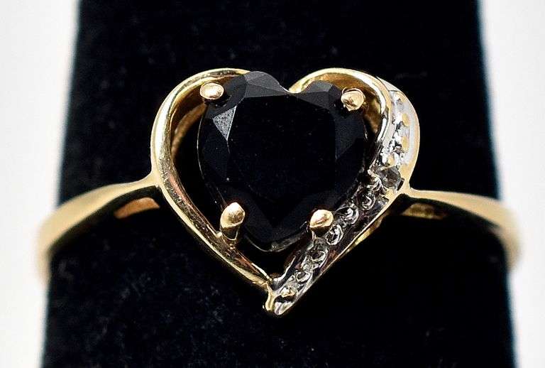 Loving 10K Yellow Gold Black Spinel and Diamond Ring