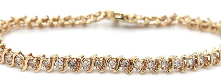 14kt Yellow gold 1.50ctw diamond S tennis bracelet