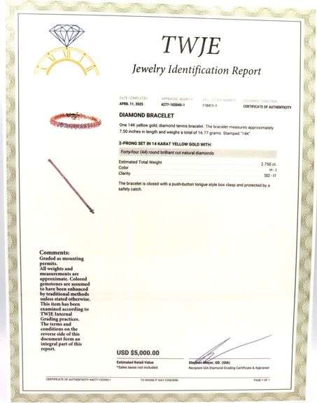 14kt Yellow gold 2.75ctw diamond S link bracelet