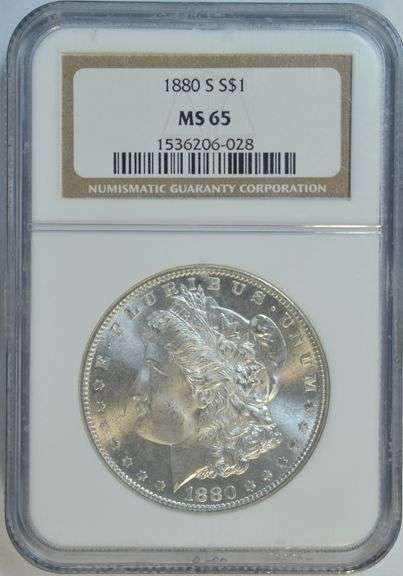 Solid Gem BU 1880-S Morgan Silver Dollar. NGC MS65