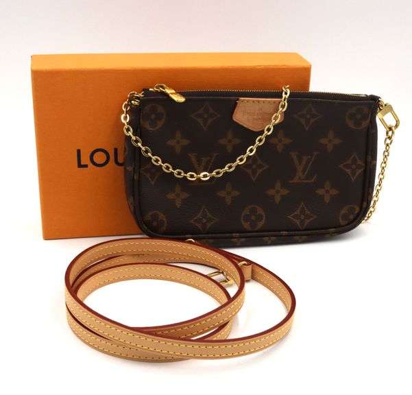 Louis Vuitton Pouchette Accessories Shoulder Bag W/Long Leather Strap & Box