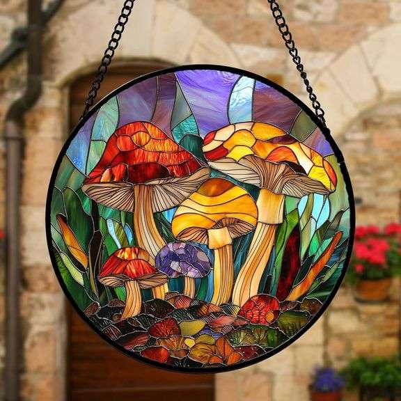 Stained Glass Mushroom Sun Catcher