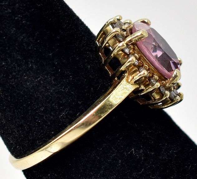 Beautiful 14K Yellow Gold Pink Topaz and Diamond Ring