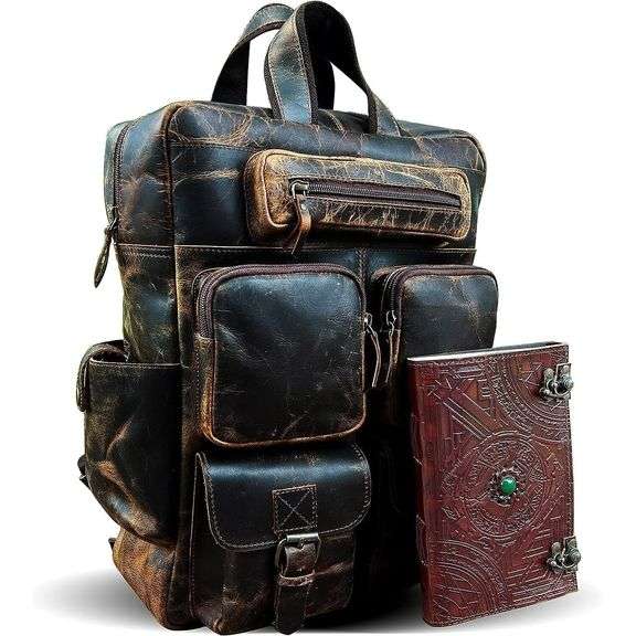 Buffalo Leather Travel Backpack with Multi Pockets